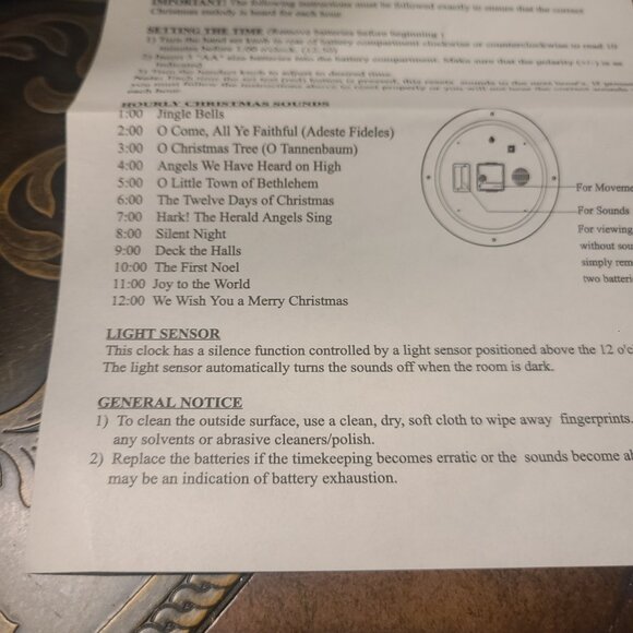 Feldstein Christmas Carol Clock 8" Plays 12 Carols Light Sensor New in Box - Picture 4 of 8